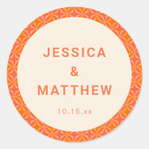 Mid Century Modern Orange Geometric Custom Wedding Classic Round Sticker