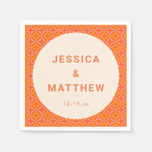 Mid Century Modern Orange Geometric Custom Wedding Napkin