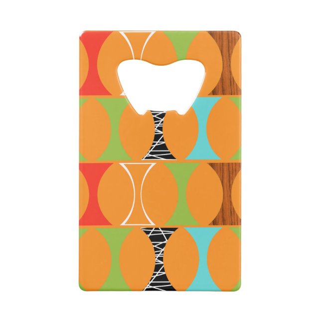 Mid Century Modern Orange Pattern Bottle Opener Wallet Bottle Opener (Back)