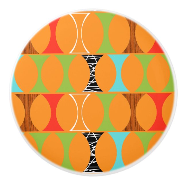 Mid Century Modern Orange Pattern Ceramic Knob (Front)