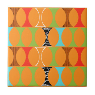 Mid Century Modern Orange Pattern Ceramic Tile