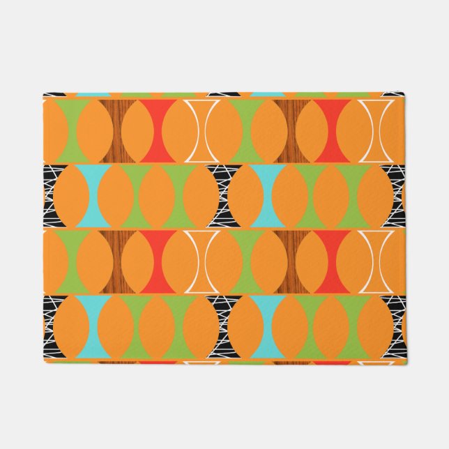 Mid Century Modern Orange Pattern Door Mat (Front)