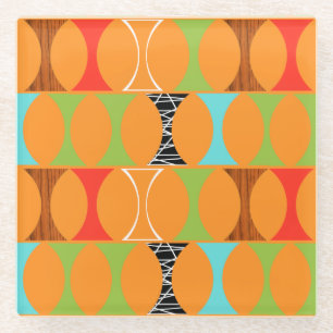 Mid Century Modern Orange Pattern Glass Coaster