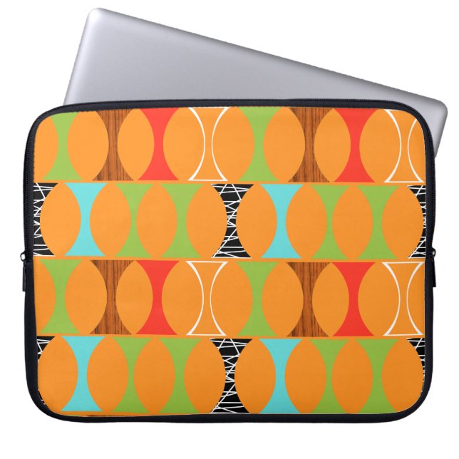 Mid Century Modern Orange Pattern Laptop Sleeve (Front)