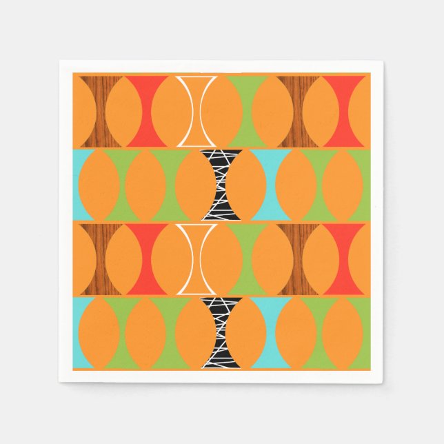 Mid Century Modern Orange Pattern Paper Napkins (Front)