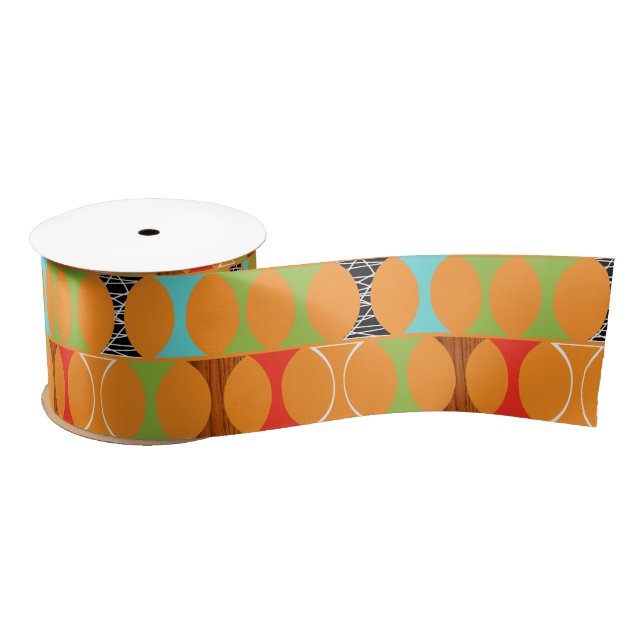 Mid Century Modern Orange Pattern Satin Ribbon (Spool)