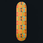 Mid Century Modern Orange Pattern Skateboard<br><div class="desc">Knock, knock. Who's there? Mid Century Modern Orange Pattern Skateboard! Hey, with a design this retro, you don't need a punch line. This perfectly mod pattern features a vibrant orange background and rows of an adorably kitschy shape in green, red, turquoise, black & white, and wood grain. The shape probably...</div>