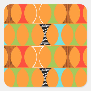 Mid Century Modern Orange Pattern Square Stickers