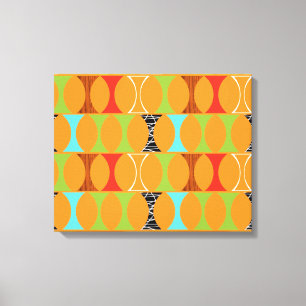 Mid Century Modern Orange Pattern Wrapped Canvas