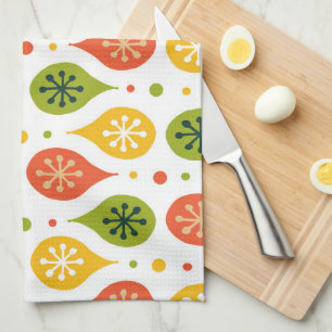 Mid Century Modern orange red rain drops asterisk Kitchen Towel
