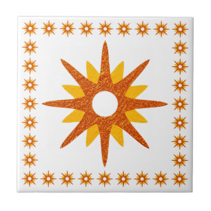 Mid-Century Modern Orange Starburst Design Tile