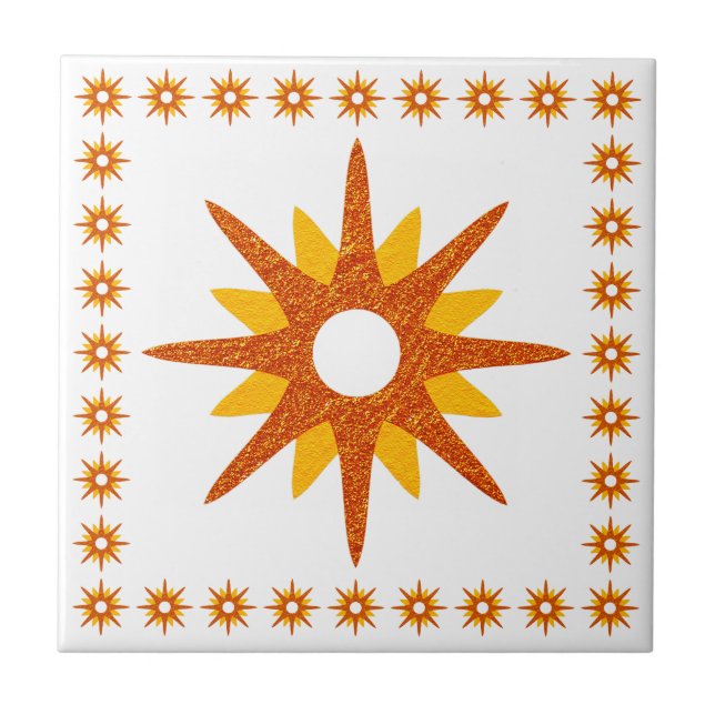 Mid-Century Modern Orange Starburst Design Tile (Front)