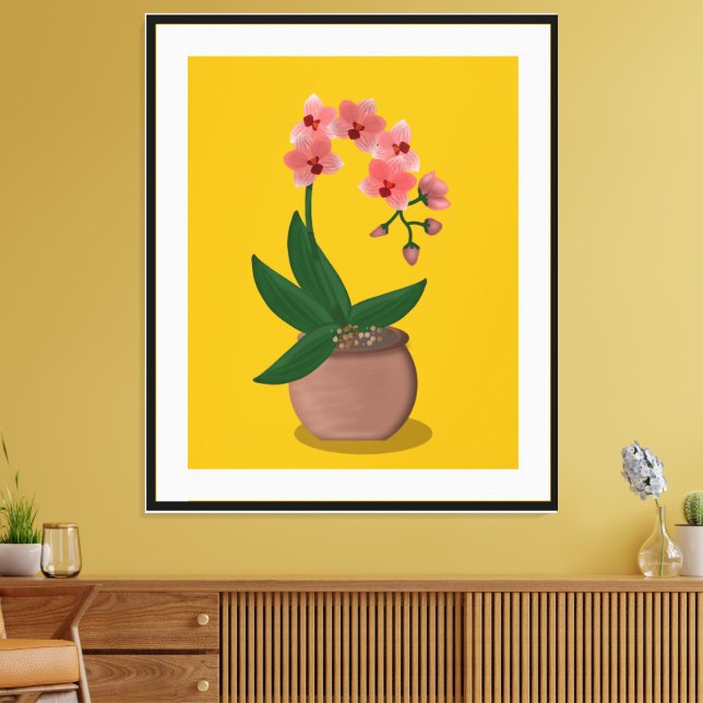 Mid-Century Modern Orchid Illustration Canvas Print (Insitu(LivingRoom))