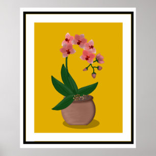 Mid-Century Modern Orchid Illustration Poster