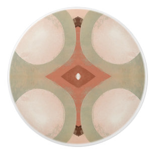 Mid Century Modern Organic Pattern Mint Terracotta Ceramic Knob