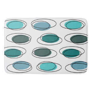 Mid Century Modern Ovals Scribbles Turquoise Bath Mat