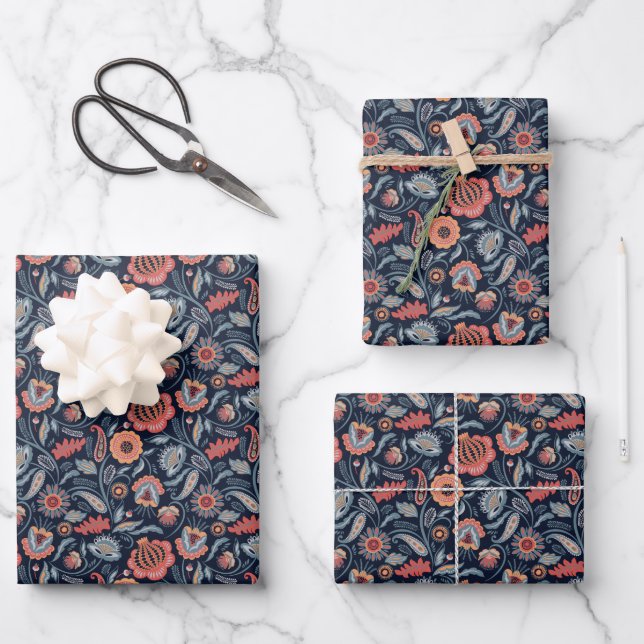 Mid Century Modern Paisley Flower Pattern Wrapping Wrapping Paper Sheet (Front)