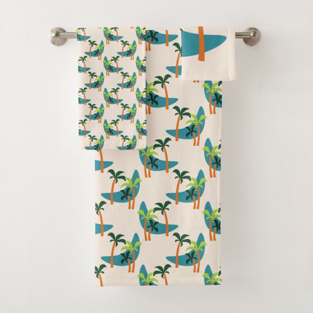 Mid Century Modern Palm Oasis Bath Towel Set (Insitu)