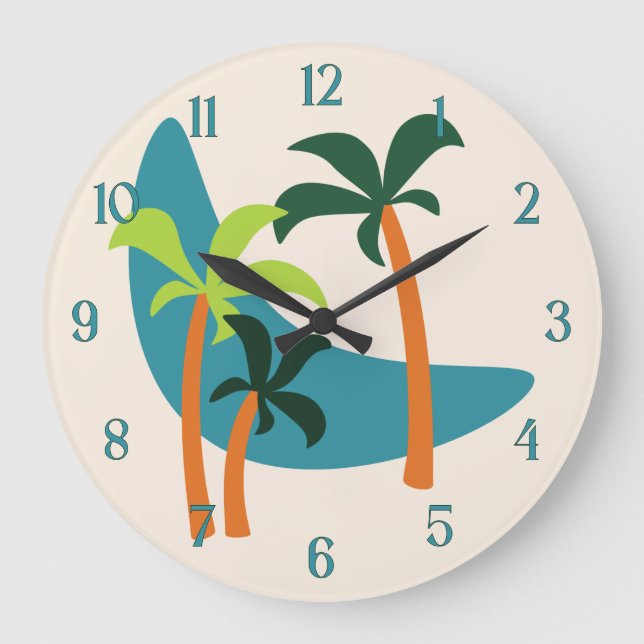 Mid Century Modern Palm Oasis Large Clock (Front)