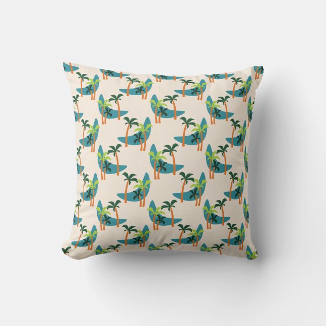 Mid Century Modern Palm Oasis Pattern Throw Pillow (Front)