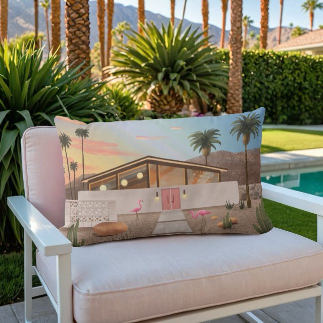 Mid Century Modern Palm Springs Flamingo House | Lumbar Pillow (Creator Uploaded)