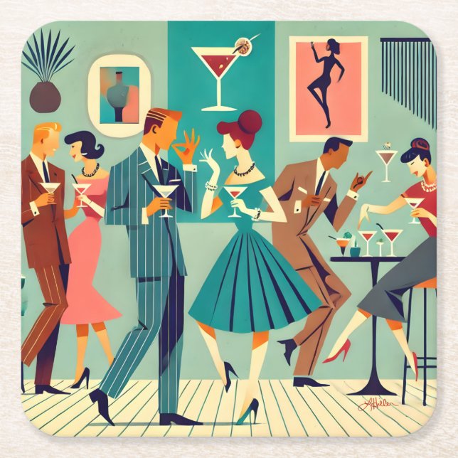 Mid Century Modern Party The Martini Dance Square Paper Coaster (Front)