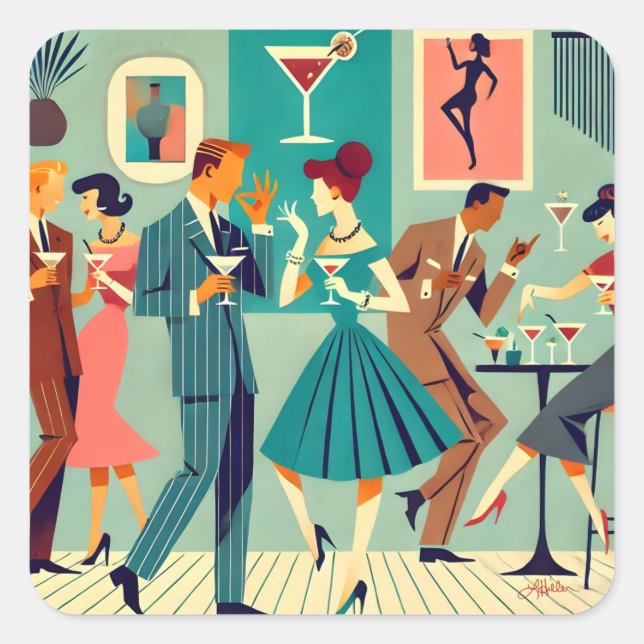 Mid Century Modern Party The Martini Dance Square Sticker (Front)
