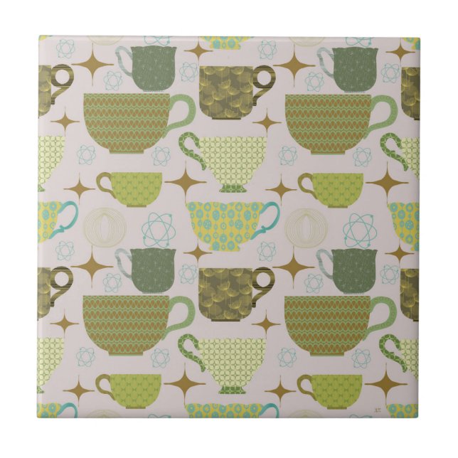 Mid Century Modern Pastel Teacup Tile (Front)