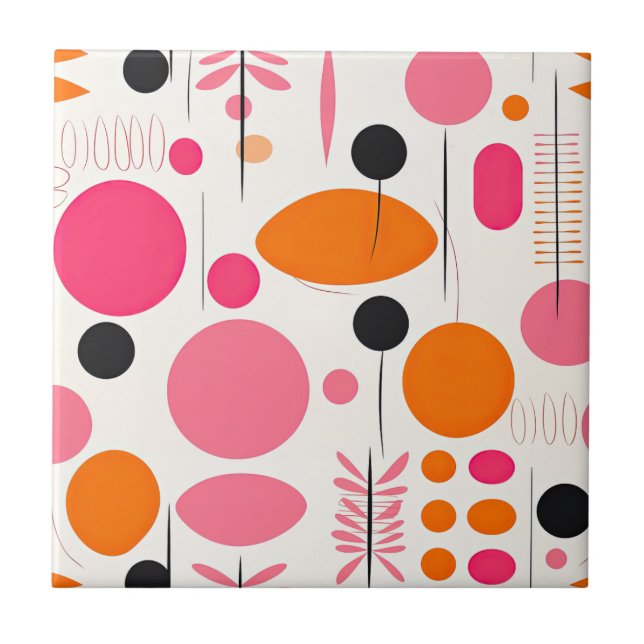 Mid Century Modern Pattern Colourful Bohemian RETR Tile (Front)