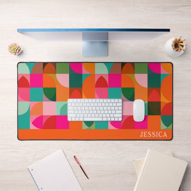 Mid Century Modern Pattern Colourful Retro Name  Desk Mat (Office 1)