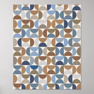 Mid Century Modern Pattern Earth Tones And Blue Poster