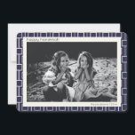 Mid Century Modern Pattern in Blue Hanukkah Photo Holiday Card<br><div class="desc">Trendy, modern, and simple retro mid century modern lines pattern in blue and white for Hanukkah, personalized with your name and photo.</div>