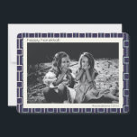 Mid Century Modern Pattern in Blue Hanukkah Photo Holiday Card<br><div class="desc">Trendy,  modern,  and simple retro mid century modern lines pattern in blue and white for Hanukkah,  personalized with your name and photo.</div>