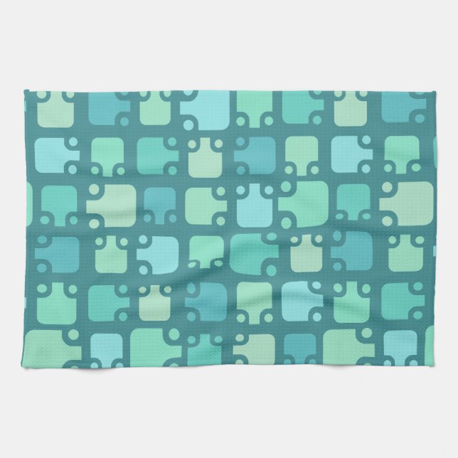 Mid Century Modern Pattern Ocean Blue Kitchen Towel (Horizontal)