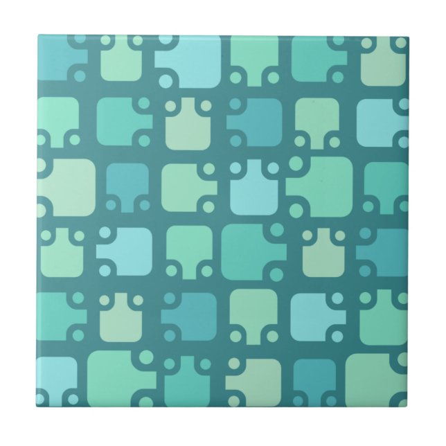 Mid Century Modern Pattern Ocean Blue Tile (Front)