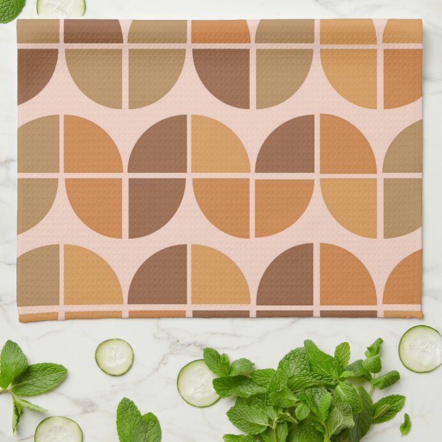  Mid Century Modern Pattern orange brown  Kitchen Towel (Folded)