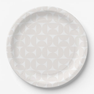 Mid Century Modern Pattern Pale Beige And White Paper Plate