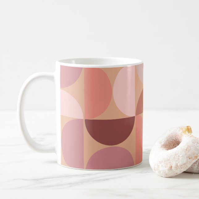 Mid Century Modern Pattern Peach Fuzz Coffee Mug (With Donut)