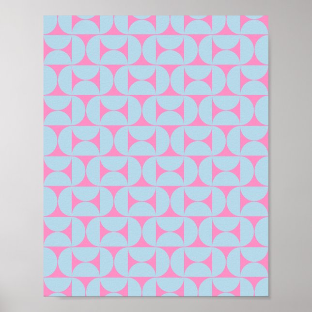 Mid Century Modern Pattern Pink And Blue Poster (Front)