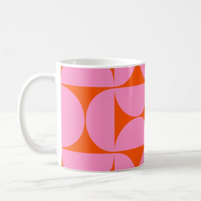 Mid Century Modern Pattern Preppy Pink And Orange Coffee Mug (Left)