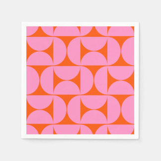 Mid Century Modern Pattern Preppy Pink And Orange Napkin