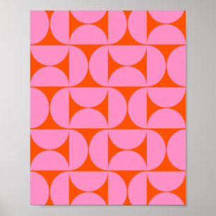 Mid Century Modern Pattern Preppy Pink And Orange Poster
