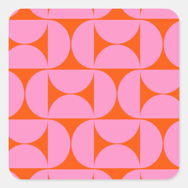 Mid Century Modern Pattern Preppy Pink And Orange Square Sticker (Front)