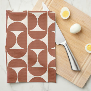 Mid Century Modern Pattern Rust Terracotta Kitchen Towel