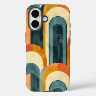 Mid-Century Modern Pattern Teal Yellow Orange iPhone 16 Case