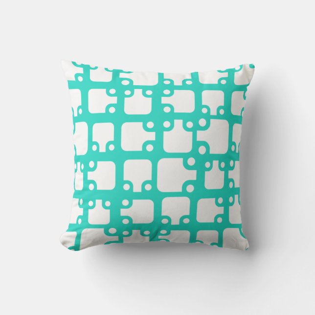 Mid Century Modern Pattern Turquoise 2 Throw Pillow (Front)