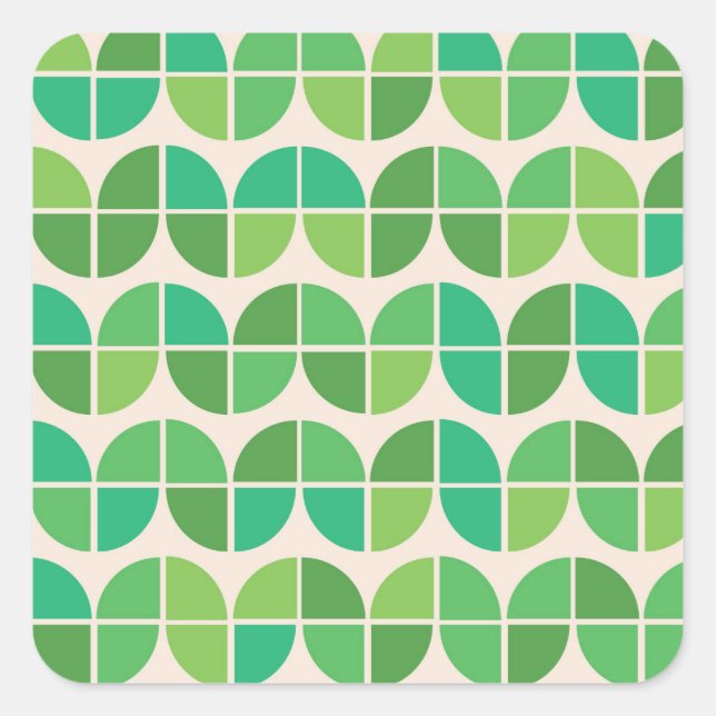  Mid Century Modern  Pattern with geometric green  Square Sticker (Front)