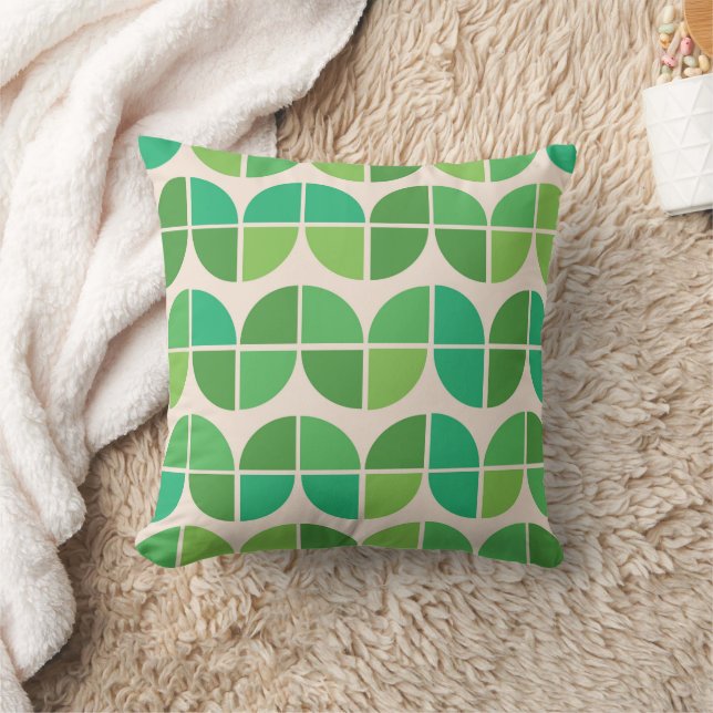  Mid Century Modern  Pattern with geometric green  Throw Pillow (Blanket)