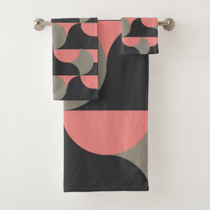 Mid-Century Modern peach and grey Bath Towel Set