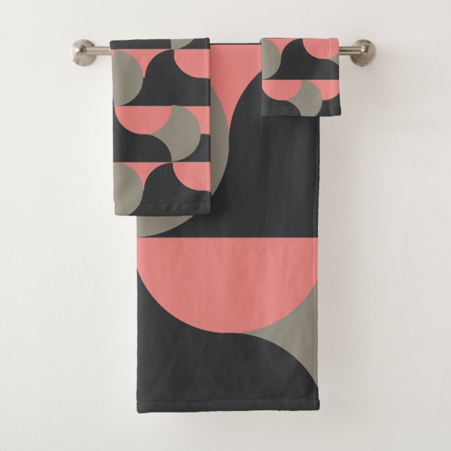 Mid-Century Modern peach and grey    Bath Towel Set (Insitu)